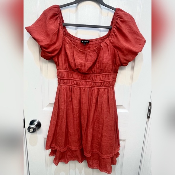 As U Wish Red Puff Sleeve Dress - Picture 1 of 5